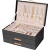 Dajasan Portagioie Donna da Camera, Porta Gioielli da Comodino, Portagioielli Grande a 3 Livelli con 2 Cassetti, Organizer Gioielli Elegante per Collane, Orecchini e Braccialetti, Idea Regalo