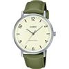 Casio MTP-VT03L-7B Orologio analogico da uomo minimalista con cinturino in pelle verde beige con quadrante concavo a 3 lancette, Grigio