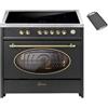 GURARI Fornello con piano cottura a induzione, 90 cm, 913 RU BL, piastra per barbecue retrò, a induzione, colore nero, con 5 zone a induzione (2 zone flessibili), tutti con booster