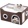 ERNAN Cuccia Gatto e cani.Lettino Per Gatti, Cuccia Gatto Interno, Cuscino per Pieghevole da Interno,Casa pieghevole con terrazza e tiragraffi, Adatto per Gatti,Piccoli Anima (Brown, M)