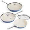 Redchef Set di 6 padelle in ceramica a induzione, antiaderenti con coperchio, padelle da 20/24/28 cm, per tutti i piani cottura, senza PTFE, senza PFAS, lavabili in lavastoviglie (blu)