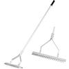 COSTWAY Arieggiatore per Prato 178 cm, Rastrello per Allentare Suolo da 50 cm in Alluminio con Manico Lungo e 19 Denti Curvi, Arieggiatore Manuale da Giardino e Cortile