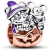 PANDORA Disney Ciondolo a forma di zucca con Topolino e Minnie in argento Sterling e placcato in oro rosa 14 k con smalto glitterato nero, viola e che si illumina al buio