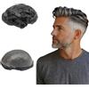 N.L.W. NLW 0,04 Pelle sottile PU 25mm Curl Hairpiece 100% capelli umani Sistema per parrucche da uomo Base Dimensioni 8x10 pollici 120% Densità #1B40 Grigio