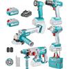 TOTAL One-Stop-Tools-Station Set Utensili Elettrici 5 Pezzi, Smerigliatrice Angolare, Martello Perforatore, Trapano Avvitatore, Avvitatore a Impulsi, Lampada da Lavoro