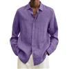 MEIMIYI Camicia Casual Uomo Business all-Match Camicia di Lino Uomo Temperamento Classico Longsleeve Top Uomo Disco Fibbia Sciolto Camicia Monocromatica Vintage Mens K-Purple 4XL