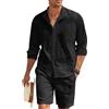Minetom Completo Estivo Da Uomo 2 Pezzi Casual Per Spiaggia Tuta Completa In Cotone E Lino Camicia + Pantaloncini Set Uomini A Nero XS
