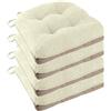 FlyGulls Set di 4 cuscini antiscivolo per sedie da pranzo, 45,7 x 45,7 x 7,6 cm, trapuntati, comodi e morbidi, con legacci, colore: bianco avorio