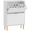 HOMCOM Scarpiera Slim per 12 Paia di Scarpe con 2 Cassetti a Ribalta e Ripiani Regolabili, 60x24x91.5 cm, Bianco | Aosom Italy
