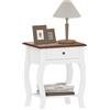 HOMCOM Comodino con Cassetto e Ripiano Aperto in Stile Francese in Legno, 45x35x55 cm, Bianco e Rovere | Aosom Italy