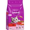 WHISKAS Adult 3,8 kg - alimento secco completo per gatti adulti, con deliziosa carne di manzo