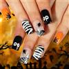 Yatinkim 24 pezzi unghie corte quadrate, press-on, per Halloween, ragnatela fantasma, per manicure fai da te, colore bianco e nero
