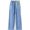 UnoSheng Jeans estivi con coulisse per bambini grandi per ragazze che indossano pantaloni sottili per il tempo libero, pantaloni larghi a gamba larga set per bambini, Blu, 11-12 Anni