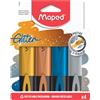 Maped - 4 Evidenziatori Fluo Peps Glitter - Colori Brillanti Metallizzati - Comfort di Scrittura su Tutti i Tipi di Carta - Evidenziatori con Glitter Oro, Argento, Rame, Blu