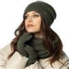 Vivisence Da Donna Set Invernale Completo in Lana Cappello con Fodera Interna Sciarpa A Giro Doppio E Guanti A Cinque Dita Perfetto per Le Fredde Giornate Invernali, Verde Melange,Taglia Unica