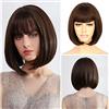 Sapphirewigs Parrucca a caschetto castano scuro da donna, con frangia, corta, castano, per uso quotidiano, feste, dall'aspetto naturale, 30,5 cm