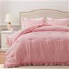 HARBOREST Set copripiumino per letto queen size, con volant rosa per letto matrimoniale, set di 3 pezzi in stile shabby chic con 1 piumino e 2 federe per cuscino