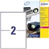 Avery Italia L7068-20 Etichette adesive in poliestere bianco resistente, 20 fogli A4, rettangolari 199,6x143,5mm, 2 etichette per foglio, adesivo permanente, stampanti laser