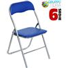 BAKAJI Set 6 Pezzi Sedie Imbottite Pieghevoli Colore BLU Struttura Silver Sedia Metal