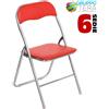 BAKAJI Set 6 Pezzi Sedie Imbottite Pieghevoli Colore Rosso Struttura Silver Sedia Metal