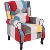BAKAJI Sedia Poltrona Reclinabile Patchwork Toppe Design Seduta Comoda Struttura Legno