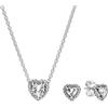 PANDORA Set di gioielli da donna, collana e orecchini a forma di cuore rialzato, argento con zirconi cubici scintillanti, idea regalo romantica 28510