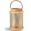 DRW Lanterna portacandele in legno e metallo in oro 19 x 19 x 28 cm