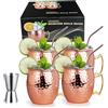 izdeel Bicchieri Moscow Mule Rame 100% Lavorate a Mano | Mug Moscow Mule Set di 4 | Tazze capacità 550ml | BONUS: 4 Cannucce di Rame da Cocktail di Alta Qualità e 1 Jigger