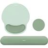 MOSISO Set Supporto Poggiapolsi&Tappetino Mouse Ergonomico Curvo Circolare&Coaster Base Non-Slip Alleviare Dolore Casa/Ufficio Facile Digitare con Panno Morbido Memory Foam Rialzato, Verde Antico