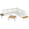DRW Set divano ad angolo con tavolo in alluminio e PS in bianco e naturale, 227 x 69 x 63 cm