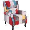 BAKAJI Poltrona Sedia Reclinabile Rivestita e Imbottita con Design Patchwork, Stile Toppe, Arredamento Casa Ideale per Lettura e Riposo, Schienale Comodo Ergonomico per Postura Dritta (Brown)