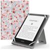 MoKo Custodia Cover Universale Compatibile con E-Lettore Kindle/Kobo/Voyaga/Lenovo/Sony/Tolino da 6, 6,8 e 7, in Pelle PU con Chiusura di Elastico, Doppio Supporto e Manico, Primavera Rosa