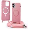 Bigcousin Magnetica Cover con Cordino per iPhone 11,[Compatibile con MagSafe], Cover in Silicone, Regolabile Cordino da Collo Nylon Catena Collana Tracolla,Rosa