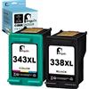 Penguin 338XL 343XL Cartuccia d'inchiostro Sostituzione per HP 338 XL 343 XL Compatibile con PSC 2355 2350 1610 2305 PhotoSmart C3170 7850 2610 2575 Officejet 6210 Deskjet 6540 Nero e Colore