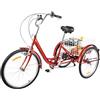 SailorMoon triciclo per adulti, pieghevole, 3 ruote, 6 marce, per anziani, 120kg, tricicli, Triciclo da 24 pollici con cestino, per anziani e donne, regolabile in altezza, rosso