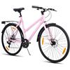 HILAND 700C Bicicletta da strada, 7 velocità 28 City Commuter Bike con freni a disco Bicicletta per adulti confortevole per uomini e donne, rosa