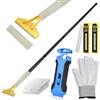 EHDIS Kit Raschietto Vetro - Raschietto con Manico Lungo(15-58inch) et Raschietto Piano Induzione con 30 Lame, per Finestre, Pavimenti, Pareti, Stufe, Vernice, Etichette, Adesivi, 100mm