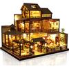 Cuteefun Casa delle Bambole con luce LED, Artigianato in Legno Unico, Adatto per Adulti e Adolescenti, Costruite la Casa dei Vostri Sogni, Compleanno Regali di Natale (Cortile del Tempo Libero)