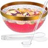 NiHome Vaso trasparente con bordo dorato, 5 l, con mestolo e pinza, ideale per insalate, snack e bevande, perfetto per feste, matrimoni e barbecue