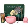 Yuknees Matcha Kit Completo Matcha Set per Cerimonia Giapponese con Frusta in Bambù Set di Tè Matcha in Ceramica Chasen Supporto per Frullino Cucchiaio Ciotola per Matcha Regalo ad Amici o Colleghi (Rosa)