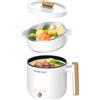 Audecook - Pentola calda elettrica con vapore, mini cucina portatile da viaggio da 1,8 l, padella multifunzionale antiaderente per friggere/stufato/vapore