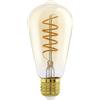 Eglo Lampadina a LED E27, dimmerabile, a spirale, stile vintage, 8 W (equivalente a 60 W), 806 lumen, luce bianca calda, 2700 K, lampadina Edison ST64, Ø 6,4 cm
