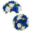 BLOSMON Centri da tavolo per rose da sposa: 2 pezzi di fiori finti, blu reale e bianco, decorazione di palline di baci artificiali, decorazione per tavolo da festa a casa, decorazione fai da te