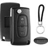 BouGPeng 2 Tasti Guscio Chiave Auto Compatibile con Peugeot CE0536 207 307 308 Partner Citroen C2 C3 C4 C5 C6 Telecomando Custodia Chiave Ricambio Chiave Cover con Portachiavi in Pelle