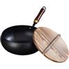 HuadaXtai Padella Antiaderente in Ghisa Wok da 9,45 Pollici con Fondo Piatto per Cottura a Induzione Wok Cinese con Coperchio in Legno per Cucina di Hotel E RIS