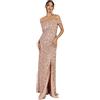 Maya Deluxe Ladies Maxi Dress with Slit Split Bardot Sleevless Sequin Embellishment Evening Gown for Wedding Guest Bridesmaid Prom, Vestiti da Donna, Taupe Blush,