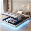 Mokylor Letto imbottito 160x200 cm, struttura letto matrimoniale, con illuminazione a LED, struttura letto sospesa con rete a doghe, lettos idraulico con funzione di conservazione, PU.(Beige-C)