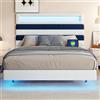 Mokylor Letto imbottito 140 x 190 cm con LED e USB, letto matrimoniale con spazio portaoggetti e rete a doghe per lettini, telaio del letto con idraulica, adatto per adulti, velluto (bianco sporco +