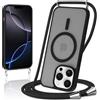 Knrlqim Magnetica Cover con Cordino per iPhone 16 Pro Max, Compatibile con Magsafe,Custodia con Laccio Collana Tracolla Corda,Traslucida Opaca Hard PC Sottile Antiurto Protettiva Case,Nero
