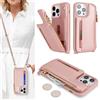 SailorTech Custodia per iPhone 12 Pro Max in Pelle Portafoglio con porta carte di credito, Cover per iPhone 12 Pro Max Cellulare Regolabile Collana con slot per carte di credito - Oro Rosa